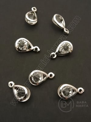 Pandantiv metalic cu cristal 13x7x6mm culoare argintiu 1 pachet 10 buc 335440