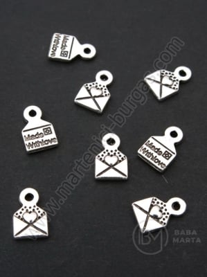 Pandantiv metalic cu literă 12x7mm, culoare argintie, 1 pachet, 20 buc. 306212
