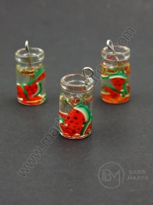 Pandantiv borcan de sticla 18x10mm cu cocktail de fructe 1 pachet 2 bucati 335651