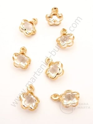 Pandantiv metalic floare cu cristal 13x9x6mm color aurie 1 pachet 10 buc 335439