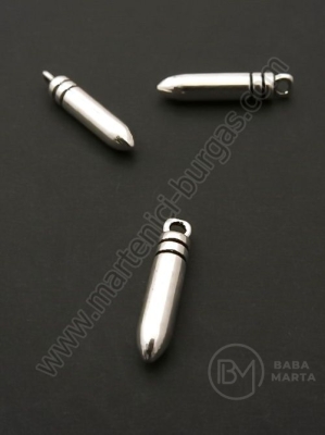 Cartuș pendantiv metalic 23.5x5mm culoare argintie 1 pachet 10 buc 306317