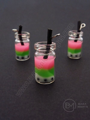 Pandantiv borcan de sticla 18x10mm cu smoothie de fructe 1 pachet 2 bucati 335593