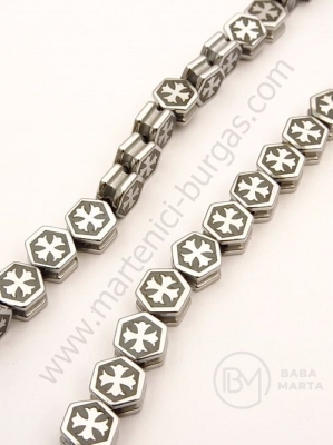 Hematite cu cruce 8x9x5mm argintiu, nonmagnetic, gaură 1.5mm ~54 buc 1 buc 352325