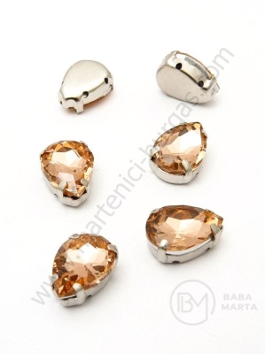 Piatra de sticla (cristal) 10x14mm pearsică în coș metalic 1 pachet 2 buc 151645