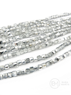 Șir cub cristal 3x3mm transparent cu argint 1mm ~100 buc ~30cm 1 buc 342644