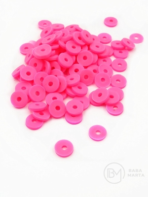 Mărgele din lut polimeric, disc Fimo 6x1mm, gaură roz, 2mm, 40 grame ~1100 buc.