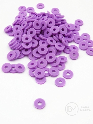 Mărgele din lut polimeric, disc Fimo 6x1mm, violet deschis, gaură 2mm, 40 grame ~1100 buc 313025