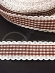 Panglică 22mm maro în carouri cu dantelă 1 pachet 5 meters 451456