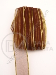 Panglică organza 21mm maro cu margine aurie 5 metri 451161