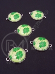 Element metalic cu cabochon de sticlă trifoi 27x21mm culoare argintie 1 pachet 5 buc 307161