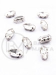 Pietricelă de sticlă (cristal) transparentă 10x5x4mm în coș metalic, culoare argintie, 10 buc. 151789