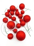 Bile de polistiren pe sârmă 2, 2,5, 3, 4cm brocart roșu amestec 20 bucăți 185045