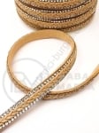 Panglică din piele întoarsă naturală 10x3mm beige cu crystal si piele 1 meter 421224