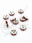 Șaibă 8x3.5mm cu cristale roșii, gaură zig-zag 1.5mm, albă, 10 buc. 301005