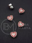 Mărgele metalice în formă de inimă, cristale, 9x8x4mm, gaură 1.5mm, 5 bucăți 304356