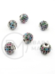 Mărgele sferică de 8 mm din alamă cu zirconii colorate 305408