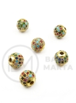 Mărgele sferă din alamă de 8 mm cu zirconii colorate 305409
