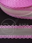 Panglică 26mm organza albă cu dantelă mov 1 paquet 5 meters 451395