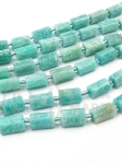 Cilindru de amazonit 8,5~11x5,5~6,5mm cu mărgele de sticlă 3mm ~15 bucăți 19cm 1 șir 351297