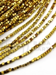 Hematit pătrat fațetat 1.5x1.5mm, culoare aurie, gaură 0.5mm, 40cm, ~260 buc., 1 brad, 353554