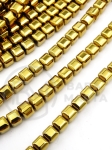 Hematit pătrat 6x6mm culoare aurie gaură 1.2mm 40cm ~70buc 1 brad 353579