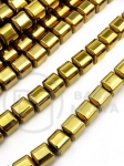 Hematit pătrat 8x8mm, culoare aurie, gaură 1.5mm, 40cm ~50buc 1 brad 353584