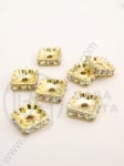 Pătrat 10x10x3mm cu cristale AB aurii 10 buc 301410