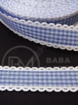 Panglică 22mm albastru în carouri cu dantelă 1 pachet 5 metri 451451