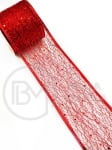 Panglică de plasă cu brocart roșu lățime 63mm - lungime ~2,70 metri 462253