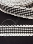 Panglică 22mm negru carouri cu dantelă 1 pachet 5 metri 451457