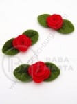 Trandafir cu frunze din pâslă 40x18mm red 1 paquet 5 buc 182279