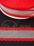 Panglică 26mm organza albă cu dantelă roșie 1 pachet 5 metri 451396