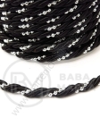 Sfoară de polyester rasucită 5mm neagra cu mărgele de plastic 1 meter 441303