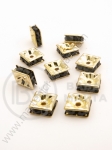 Pătrat 8x8x3mm cu cristale negre aurii 10 buc 301422