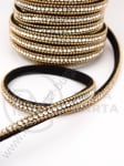 Mărgele naturale 6x3mm negre cu cristal și lanț auriu 1 metru 421154