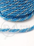 Sfoară de polyester rasucită 5mm albastră cu mărgele de plastic 1 metru 441302