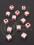 Cub cu inimă 6,5x6,5mm alb cu red 1 pachet 40g ~200 buc 312204