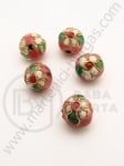 Mărgele metalice 10mm Cloisonne vopsit în roz 5 buc 309254