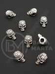 Margele metalice varf craniu 8x8x12mm, culoare argintie, gaura 3.5mm, 1 pachet 10 buc. 306488