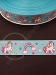 Panglică de satin 26mm, ruptă, albastră, cu imprimeu, 1 pachet, 1 meter, 451461