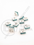 Pătrat 8x8x3mm cu cristale albastre albe 10 buc 301417