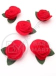Trandafir cu frunze din pâslă 35x40mm roșu 1 pachet 10 bucăți 181593