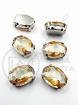 Piatra de sticla (cristal) 14x10x6.5mm aurie in cos metalic, culoare 1 pachet 4 buc 151755