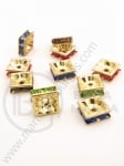 Pătrat 8x8x3mm cu cristale aurii MIX 10 buc 301427