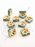 Pătrat 8x8x3mm cu cristale albastre aurii 10 buc 301426