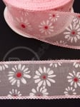Panglică organza 38mm imprimeu floral roz 1 pachet 5 metri 451430