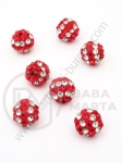 Mărgele Shamballa cu cristale 10mm roșu și alb 1 pachet 5 buc 301907