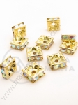 Pătrat 8x8x3mm cu cristale AB aurii 10 buc 301423