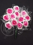 Buchet de trandafiri 20mm albi și ciclam cu perle și tul 1 buchet 12 buc 181765
