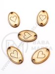 Oval din lemn cu inimă 25x16mm hole 2mm 1 pack 10 pcs 181569